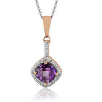 10K Rose And White Gold Diamond And Amethyst Pendant (0.05 Cttw, G-H Color, I2-I3 Clarity)