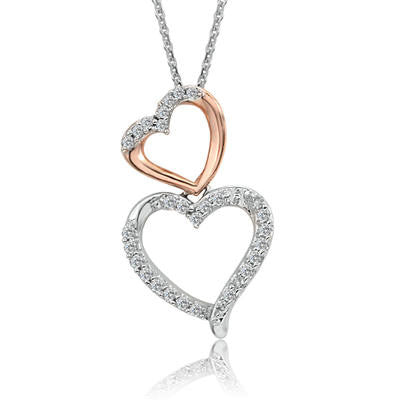 10K Rose And White Gold Diamond Double Heart Pendant (0.15 Cttw, G-H Color, I2-I3 Clarity)