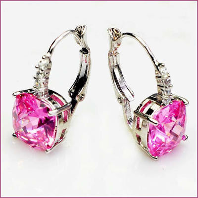 10K White Gold Filled Pink Sapphire Hoop Earrings
