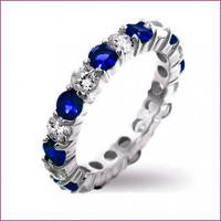 10K White Gold Filled Sapphire Blue Eternity Ring