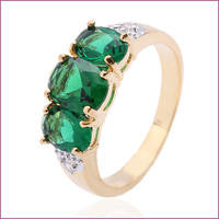 10K Yellow Gold Filled Emerald Green Three-stone Ring