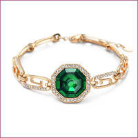 14K Gold Plated Emerald Green Link Chain Bracelet