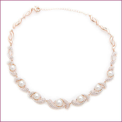 14K Rose Gold Plated Twist Simulated Pearl Necklace