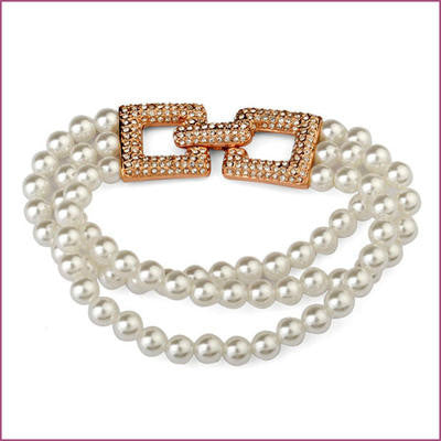 18K Rose Gold Plated Simulated Pearl And Cubic Zirconia Bracelet