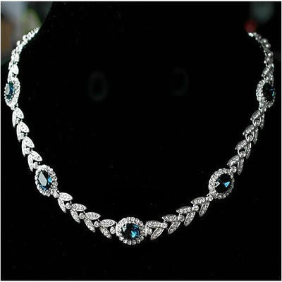 18K White Gold Plated Sapphire Blue Necklace