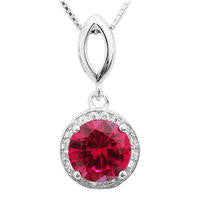 925 Sterling Silver 2.4 Carat Created Ruby Pendant