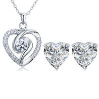 925 Sterling Silver 2.5 Carats Created Diamond Heart Pendant And Earrings Set