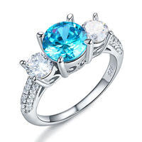 925 Sterling Silver 2 Carat 3 Stone Created Blue Diamond Ring (2 Cttw, G-H Color, I2-I3 Clarity)