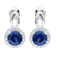 925 Sterling Silver 3 Carat Round Cut Blue Created Sapphire Earrings