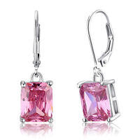 925 Sterling Silver 4 Carats Simulated Pink Sapphire Drop Earrings