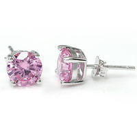 925 Sterling Silver Round Cut Pink Created Diamond Earrings (2 Cttw, G-H Color, I2-I3 Clarity)