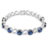 925 Sterling Silver Royal Blue 14 Carat Created Sapphire Tennis Bracelet