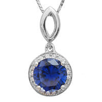 925 Sterling Silver Royal Blue 3 Carat Created Sapphire Pendant