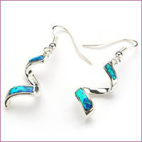 925 Sterling Silver Spiral Opal And Cubic Zirconia Earrings