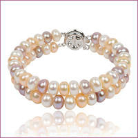 Dual Layer Multicolor 7-8mm Freshwater Cultured Pearl Bracelet