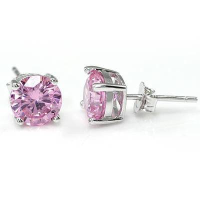 925 Sterling Silver Round Cut Pink Created Diamond Earrings (2 Cttw, G-H Color, I2-I3 Clarity)