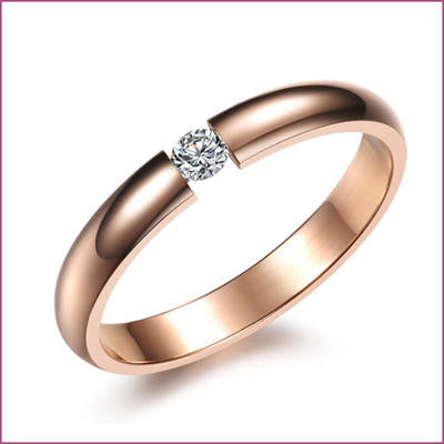 Gold Plated Stainless Steel Soliataire Cubic Zirconia Ring