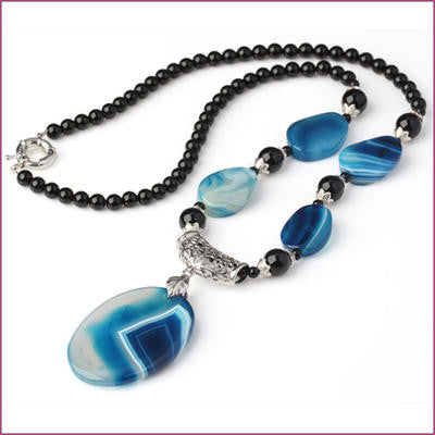 Handmade Cobalt And Black Agate Necklace