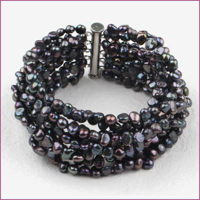 Multi Strands Black Fresh Water Cultured Pearl Bracelet