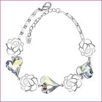 Platinum Plated Swarovski Elements Heart Flower Bracelet