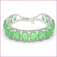 Silver Plated Green Oval Glass Bracelet