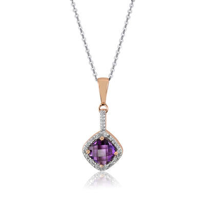 10K Rose And White Gold Diamond And Amethyst Pendant (0.05 Cttw, G-H Color, I2-I3 Clarity)