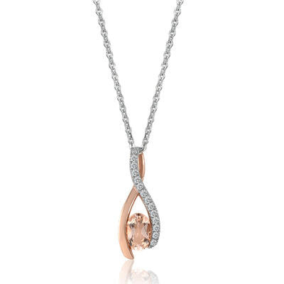10K Rose Gold Diamond And Morganite Pendant (0.05 Cttw, G-H Color, I2-I3 Clarity)