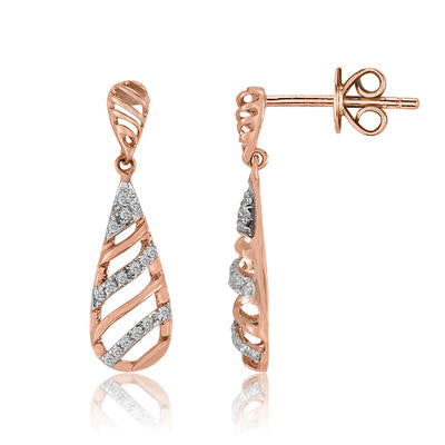 10K Rose Gold Diamond Wave Drop Earrings (0.1 Cttw, G-H Color, I2-I3 Clarity)