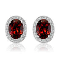 10K White Gold Diamond And Garnet Earrings (0.05 Cttw, G-H Color, I2-I3 Clarity)