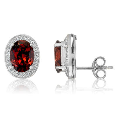 10K White Gold Diamond And Garnet Earrings (0.05 Cttw, G-H Color, I2-I3 Clarity)