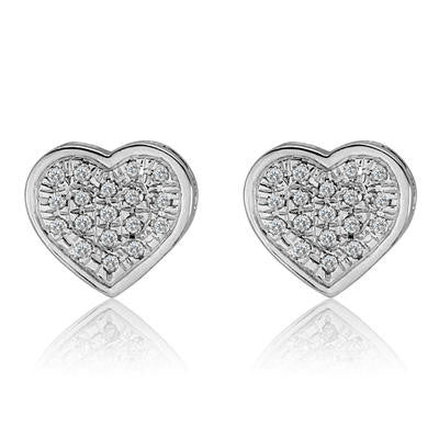 10K White Gold Diamond Heart Stud Earrings (0.08 Cttw, G-H Color, I2-I3 Clarity)