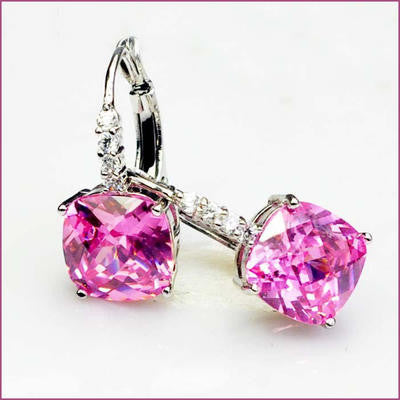 10K White Gold Filled Pink Sapphire Hoop Earrings