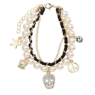 14K Gold Plated Black Rope Charm Bracelet