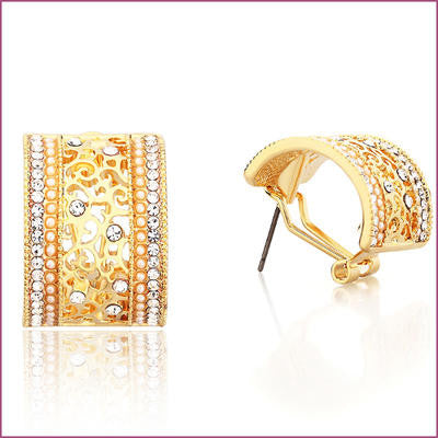 14K Gold Plated Simulated Pearl Clip Earrings