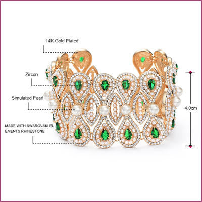 14K Gold Plated Swarovski Elements Crystal And Simulated Pearl Bracelet