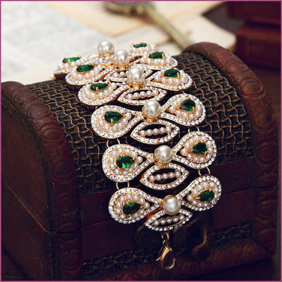 14K Gold Plated Swarovski Elements Crystal And Simulated Pearl Bracelet