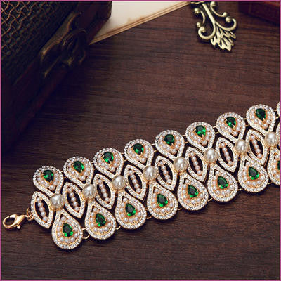 14K Gold Plated Swarovski Elements Crystal And Simulated Pearl Bracelet