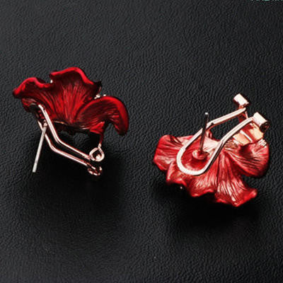 18K Gold Plated Red Opal Flower Earrings