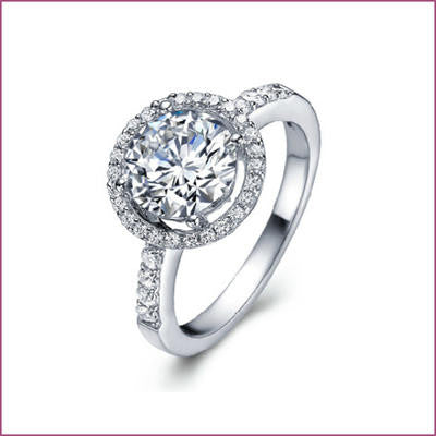 18K White Gold Plated Heart And Arrow Cubic Zircoina Ring