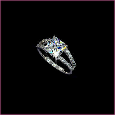 18K White Gold Plated Princess Cut 2.25 Carat Cubic Zirconia Ring