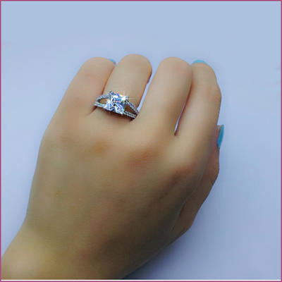 18K White Gold Plated Princess Cut 2.25 Carat Cubic Zirconia Ring