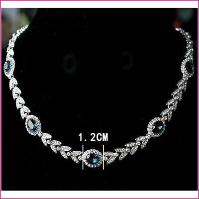 18K White Gold Plated Sapphire Blue Necklace