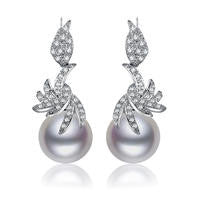 18K White Gold Plated Wing Flower Pearl Earrings