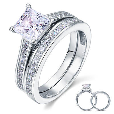 925 Sterling Silver 1.5 Carat Princess Cut Created Diamond Ring Set (1.5 Cttw, G-H Color, I2-I3 Clarity)