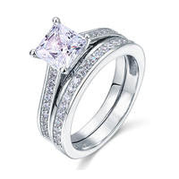 925 Sterling Silver 1.5 Carat Princess Cut Created Diamond Ring Set (1.5 Cttw, G-H Color, I2-I3 Clarity)