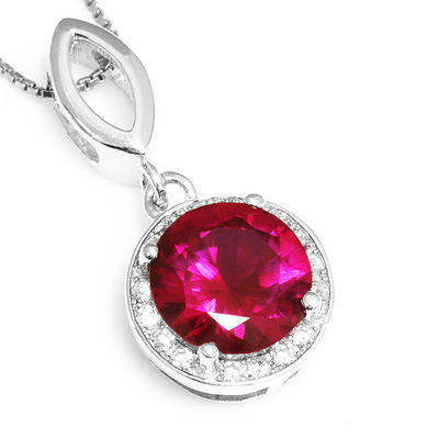 925 Sterling Silver 2.4 Carat Created Ruby Pendant