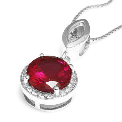 925 Sterling Silver 2.4 Carat Created Ruby Pendant