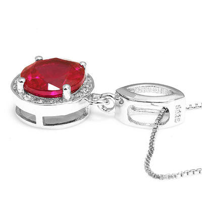 925 Sterling Silver 2.4 Carat Created Ruby Pendant
