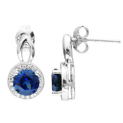 925 Sterling Silver 3 Carat Round Cut Blue Created Sapphire Earrings