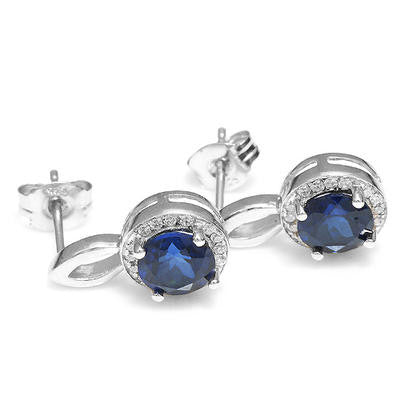 925 Sterling Silver 3 Carat Round Cut Blue Created Sapphire Earrings